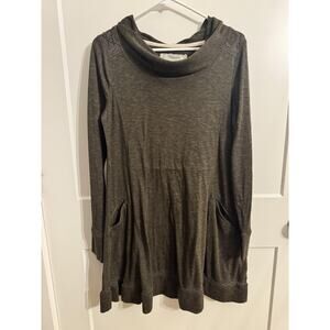 Saturday Sunday Tunic Top Dress Sz M Green Cowl Neck Crochet LagenLook Boho Soft